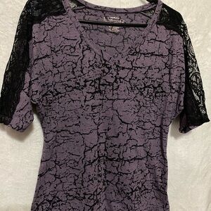 Maurices Black Lace Sleeve Purple Women's Top